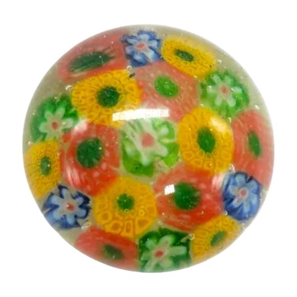 Vintage Art Glass Millefiore Paperwight Retro Flower Orange Yellow Green Blue 2" - Picture 2 of 14